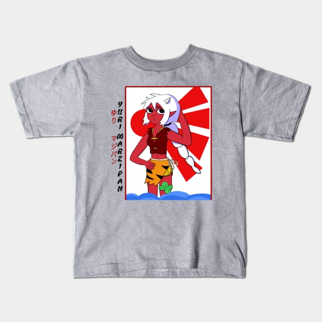 Yuri Marzipan the Oni - Traditional (white and red) Kids T-Shirt by VixenwithStripes